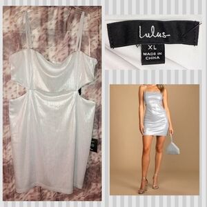 Lulus brand Stay Sassy Metallic Silver Cutout Bodycon Mini Dress Sz XL